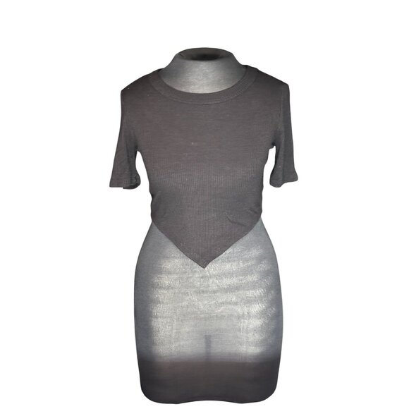 Womens Black Ribbed Crop Top With Asymmetric Hem By Hashtag Size M - Picture 1 of 6